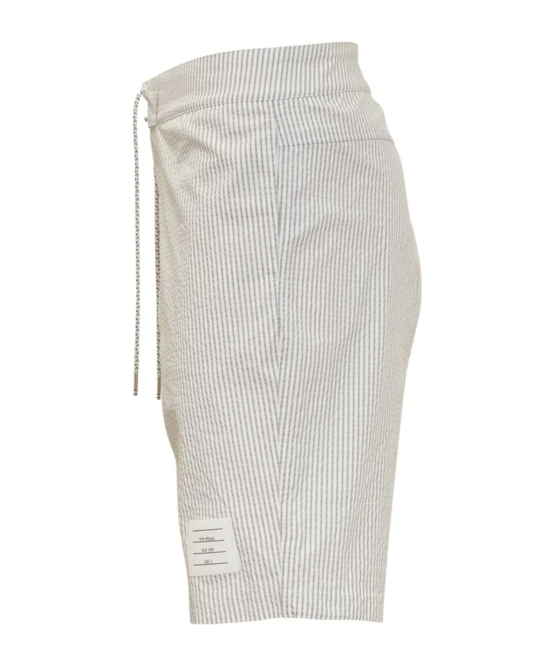 Thom Browne Seersucker Stripe-print Swim Shorts In White
