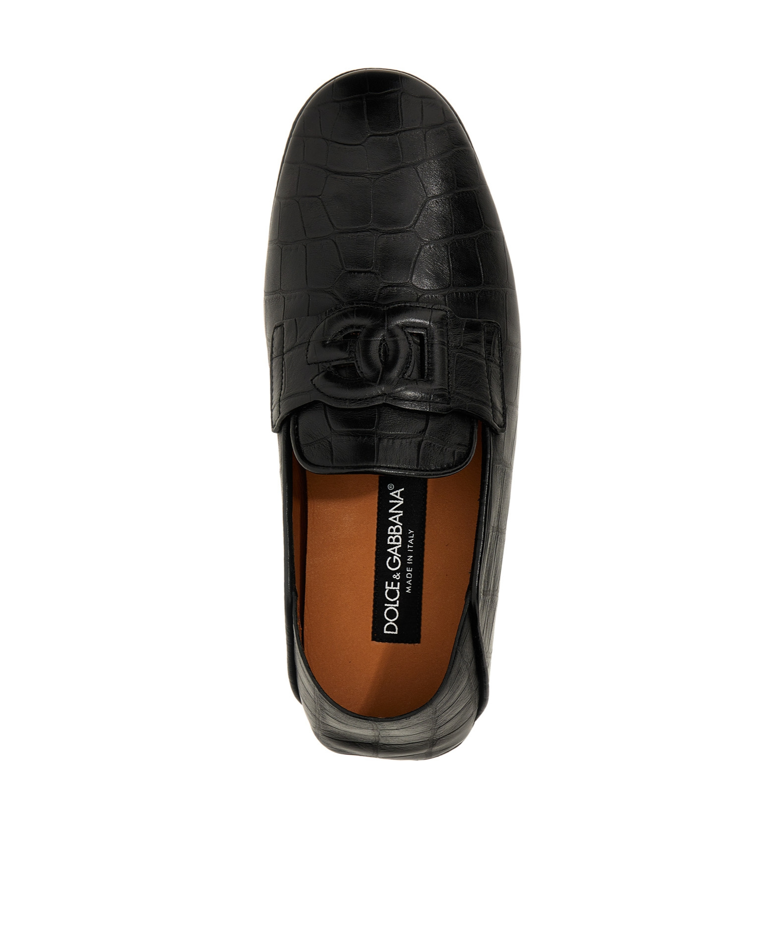 Dolce & Gabbana Dg Logo Embossed-crocodile Leather Loafers In Black