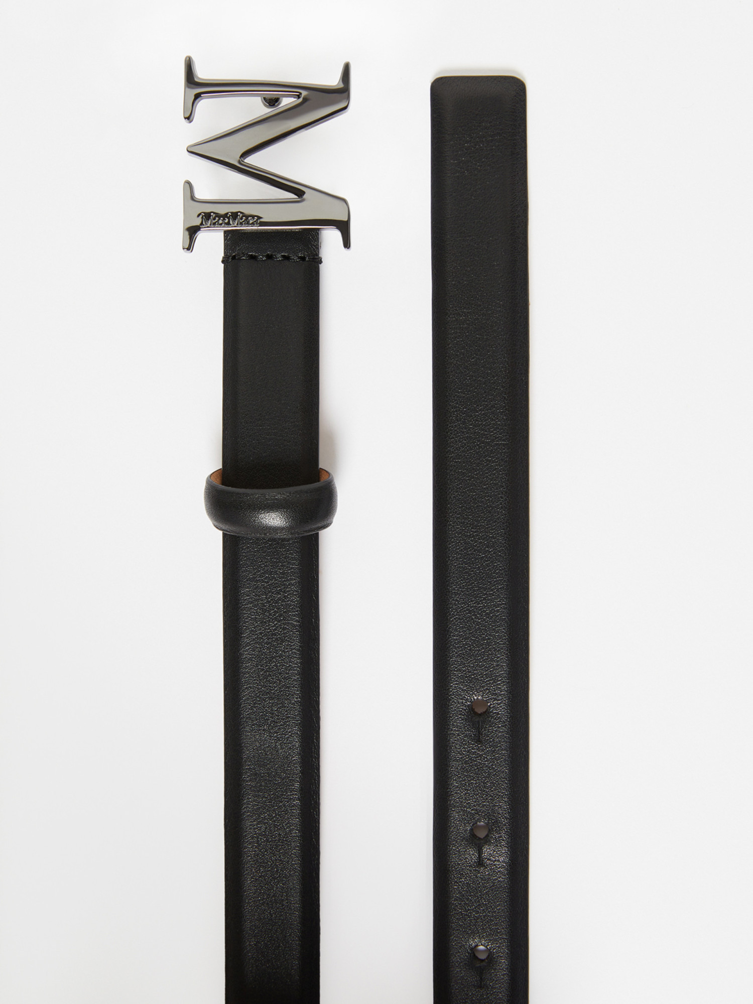 Max Mara Adjustable Smooth Finish Belt With Metallic Buckle In Black