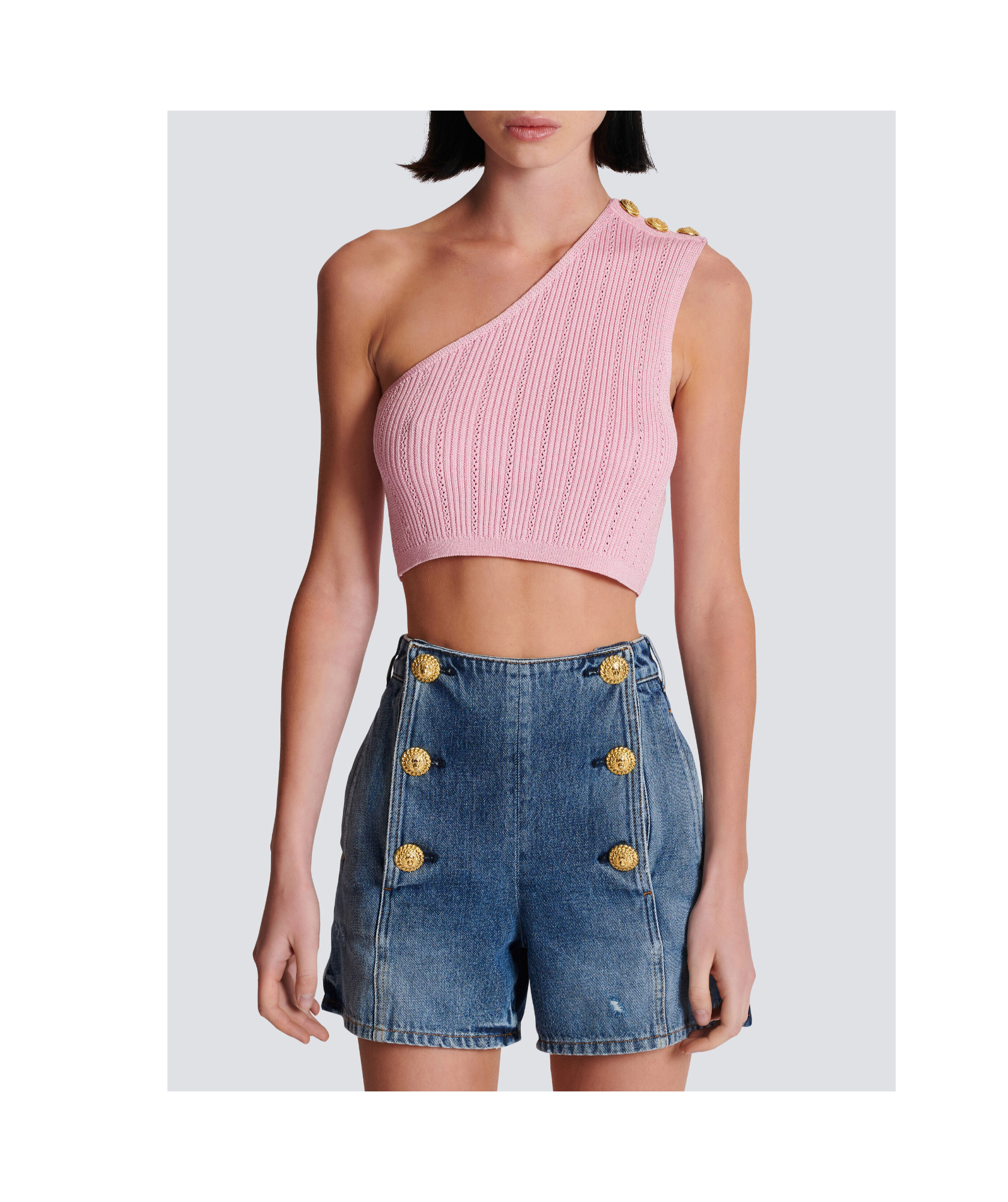 BALMAIN ASYMMETRIC KNIT TOP WITH BUTTONS