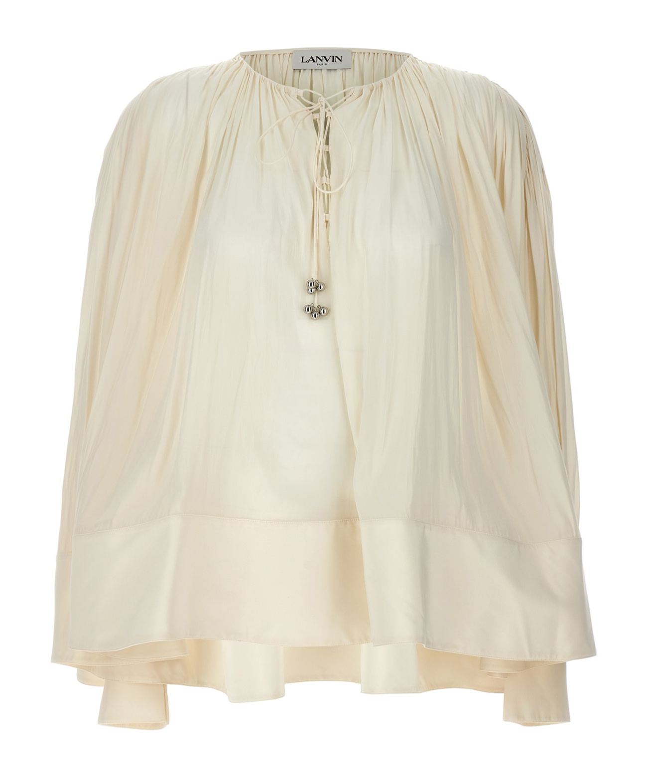 Lanvin Pleated Tie Detail Loose Fit Shirt In Nude
