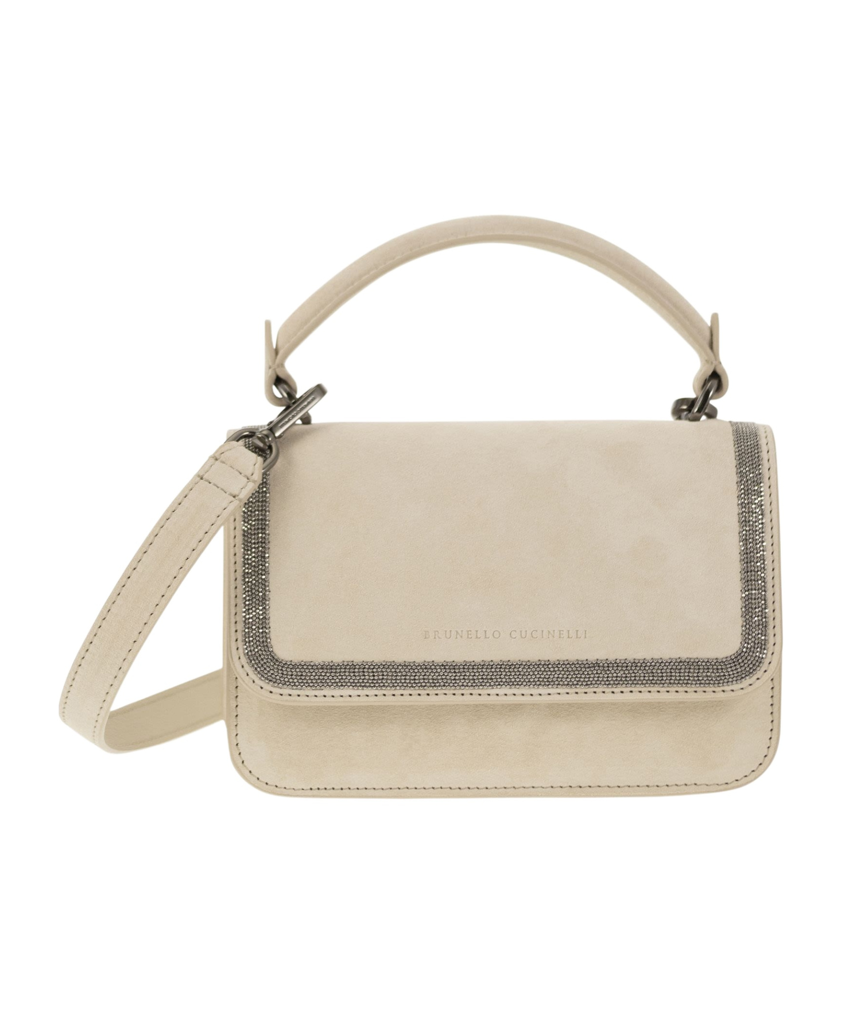 Brunello Cucinelli Suede Bag With Precious Contour In Nude