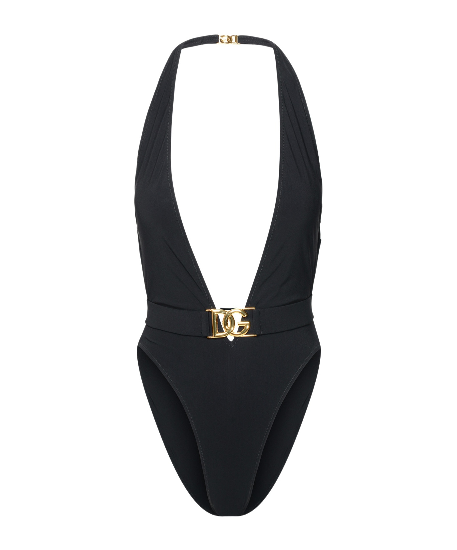 Shop Dolce & Gabbana Logo-plaque Plunge Swimsuit In Black
