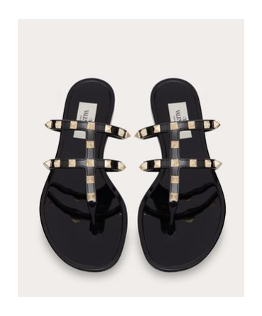 Valentino Rockstud T-strap Flat Slide Sandals In Black