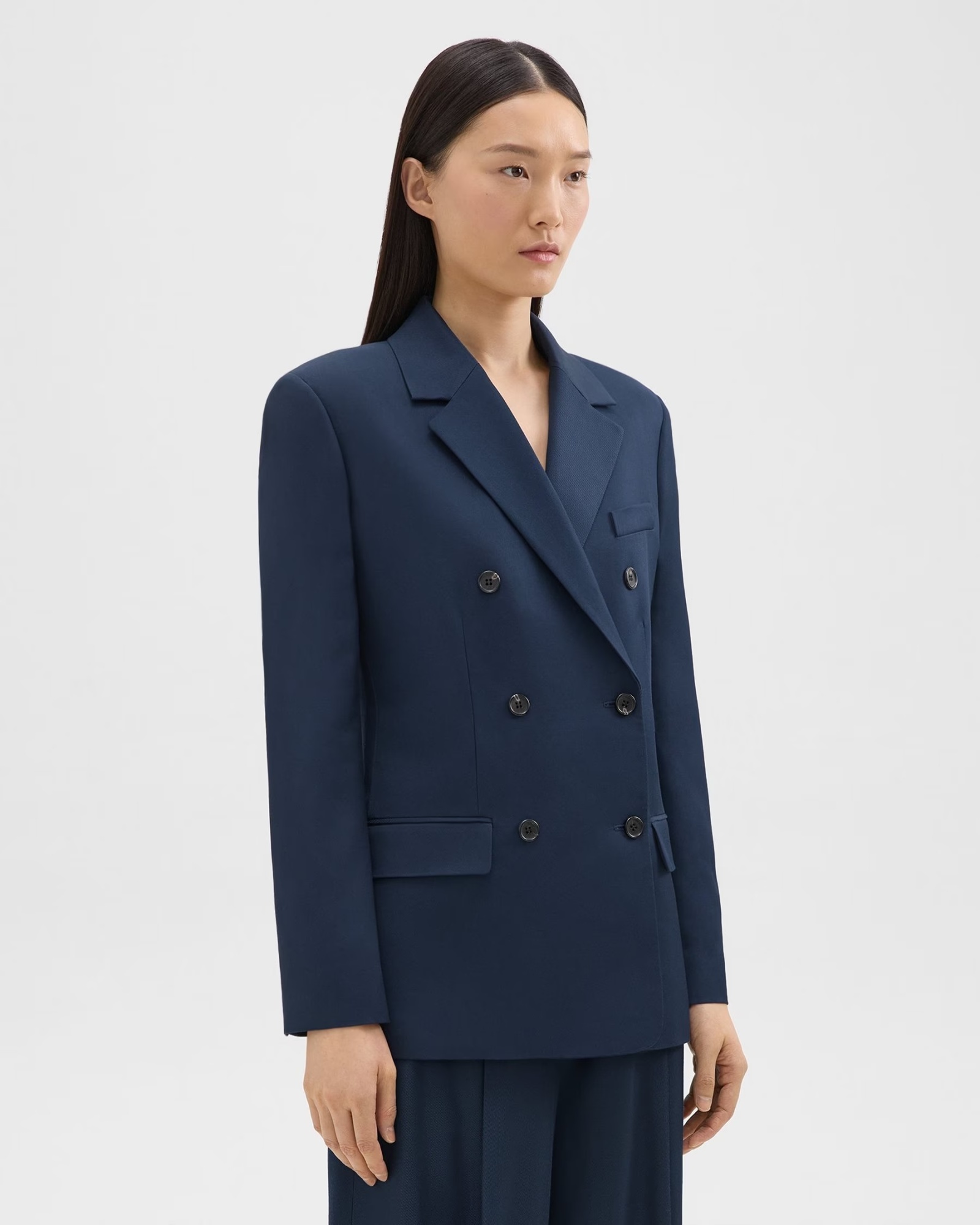 Theory Double-breasted Blazer In Viscose Twill In Nocturne Navy