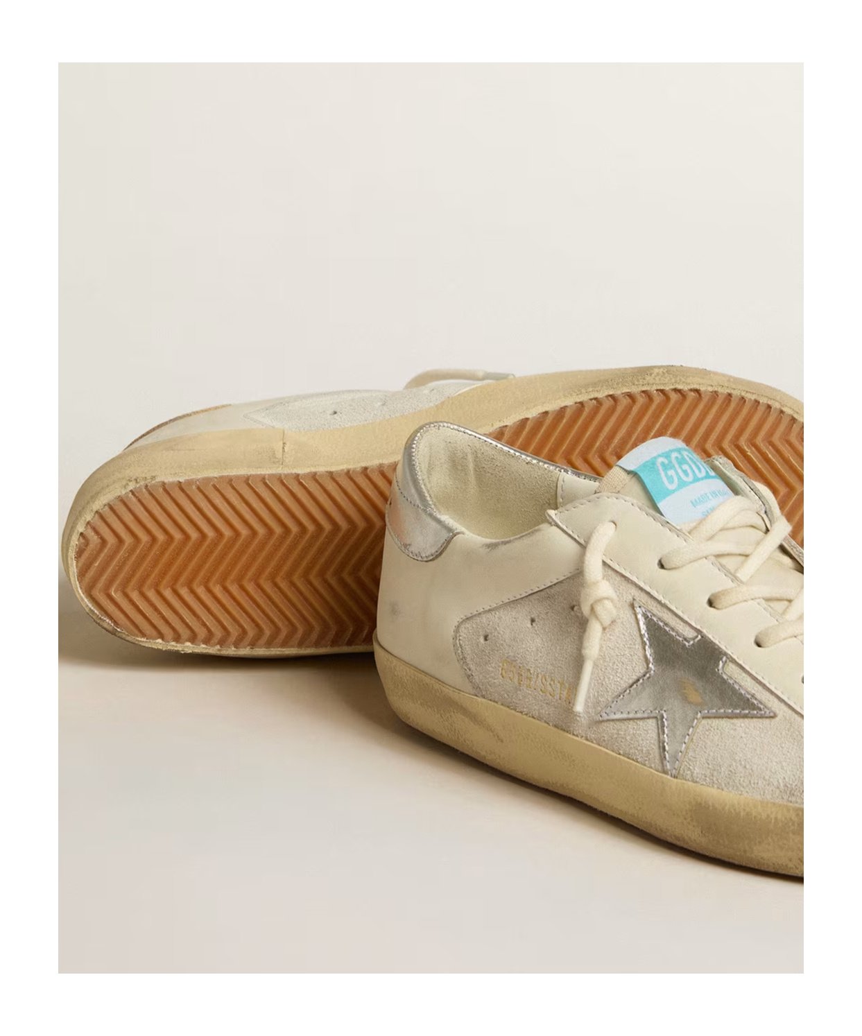 Golden Goose Super-star In White Leather And Suede With Silver And Gold Leather Star In Neutral