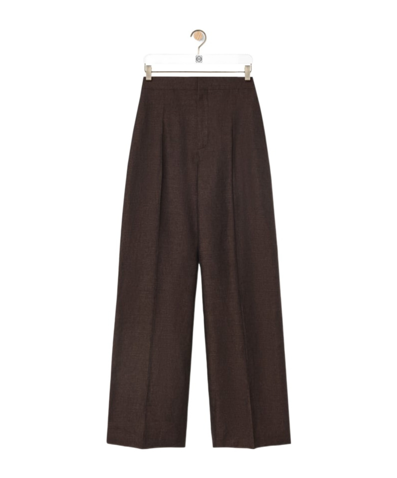 Shop Loewe High Waisted Trousers In Linen In Brown