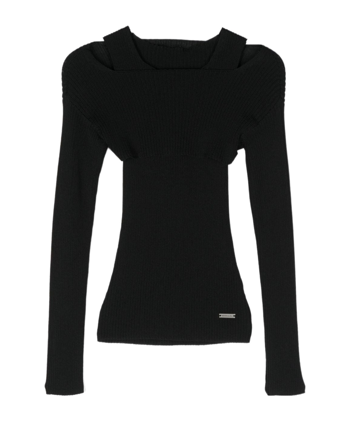 Monnalisa Ribbed-knit Cold-shoulder Top In Black