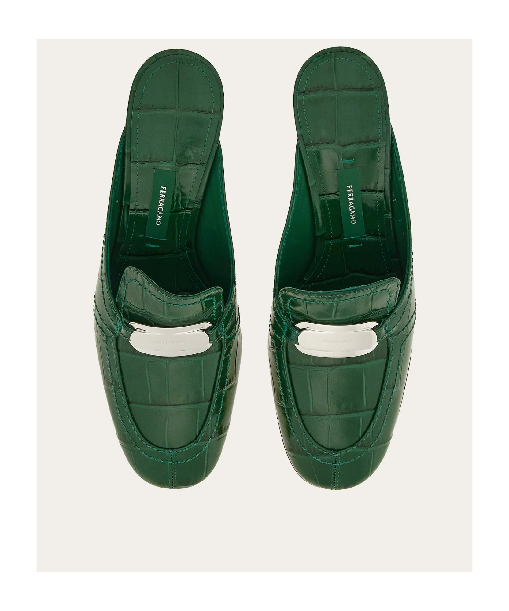 Ferragamo Eloyde 55 Croc-embossed Leather Mules In Green