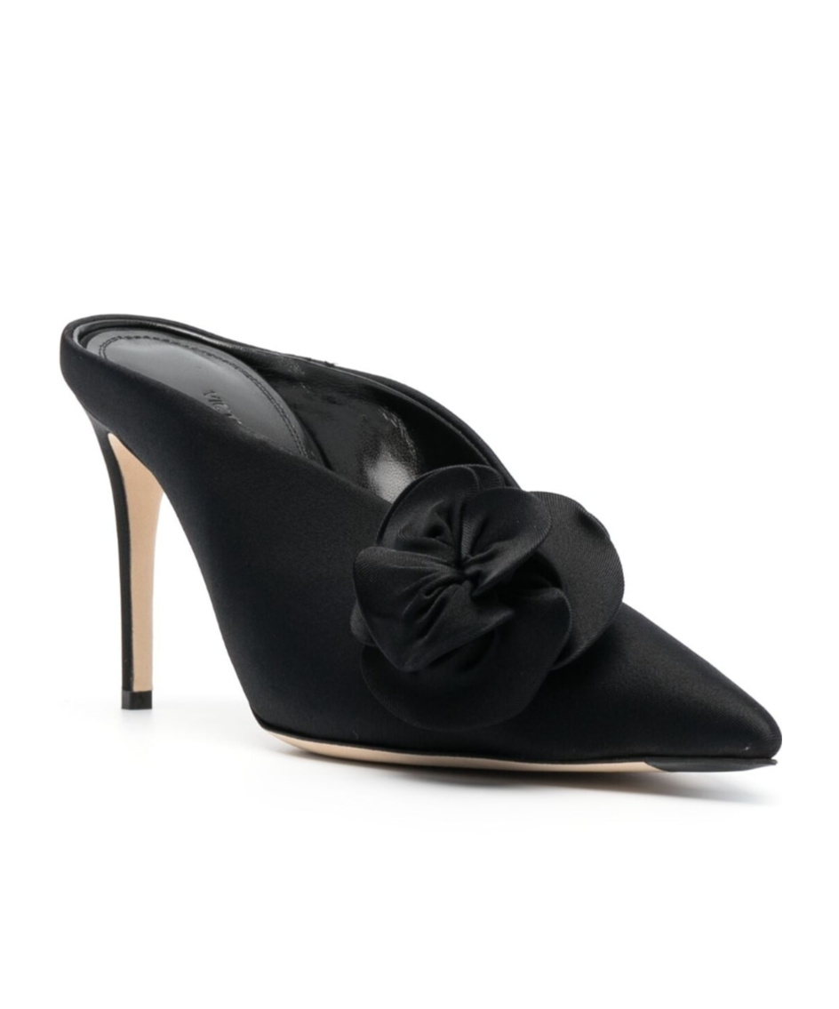 Victoria Beckham Floral-applique Satin Mules In Black