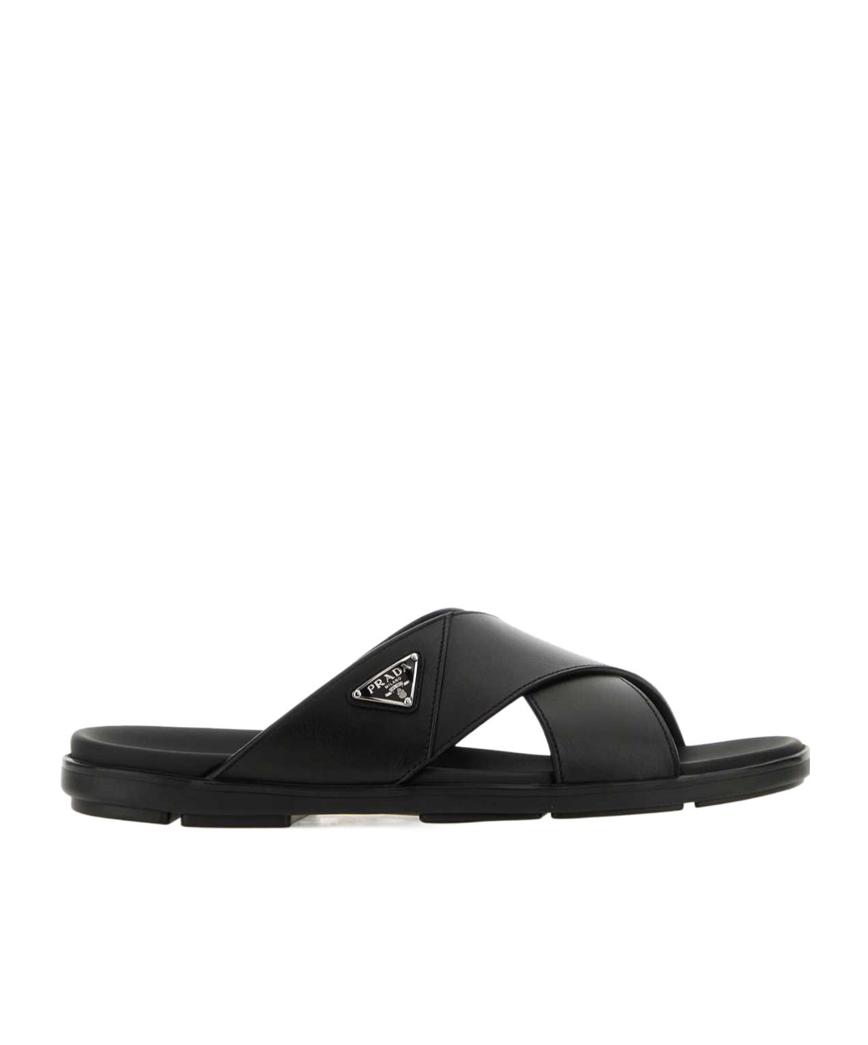 Prada Spazzolato Slide Sandal In Black