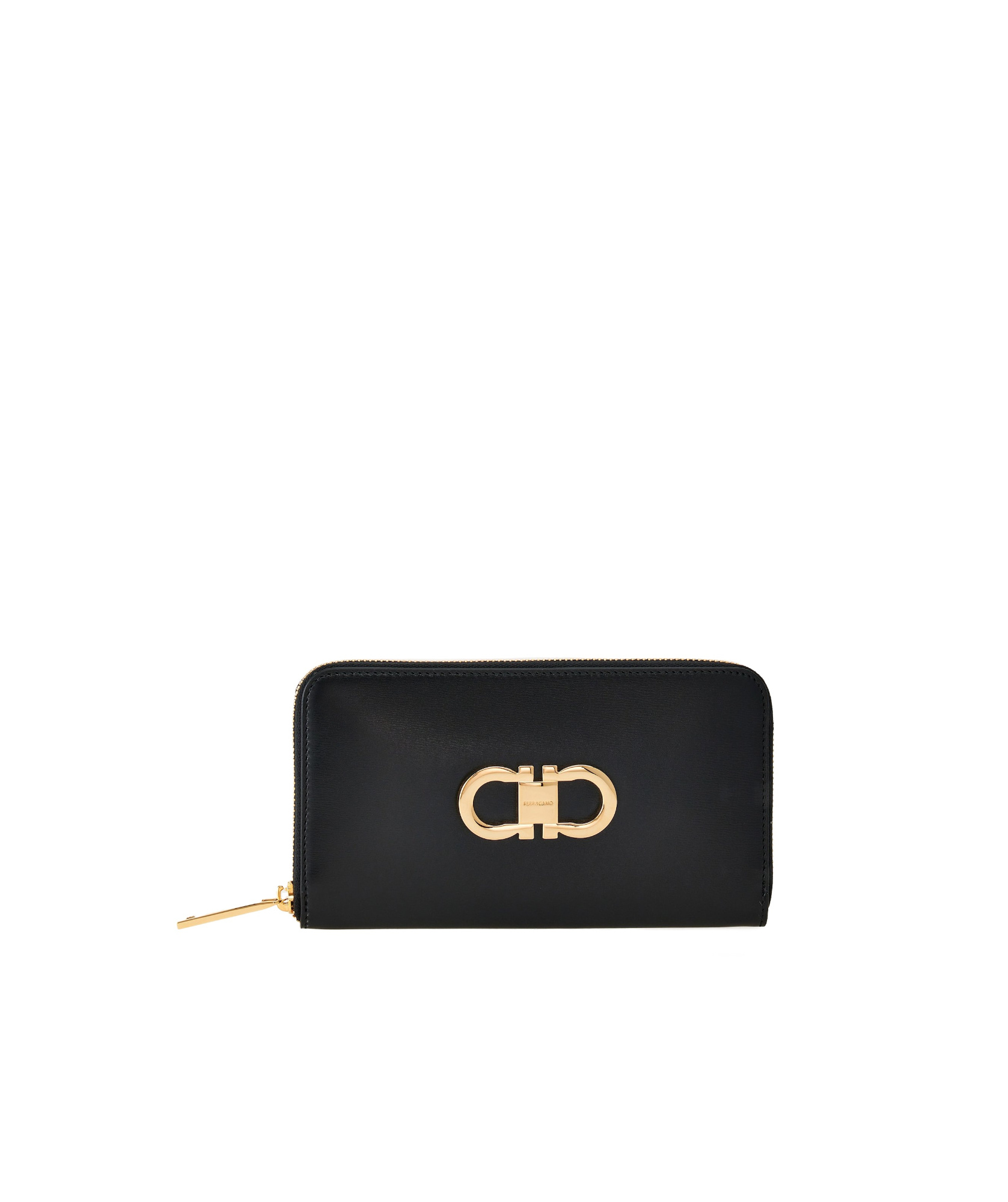 Ferragamo Gancini Zip Around Wallet In Black
