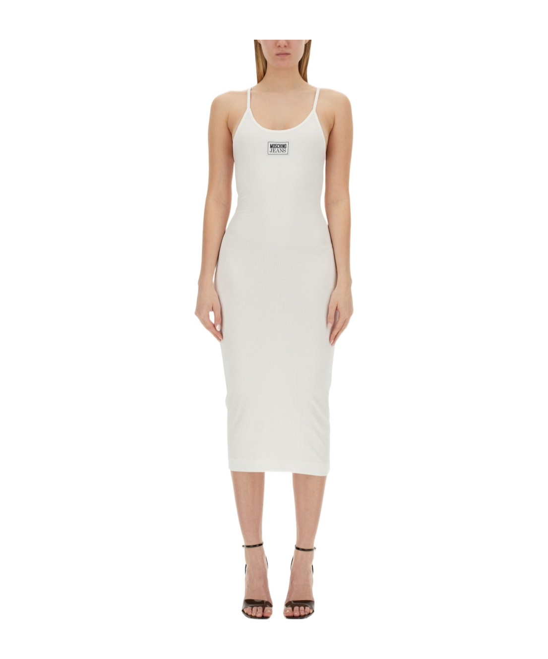 Moschino Logo Logo Thin Shoulder Strap Dress In White