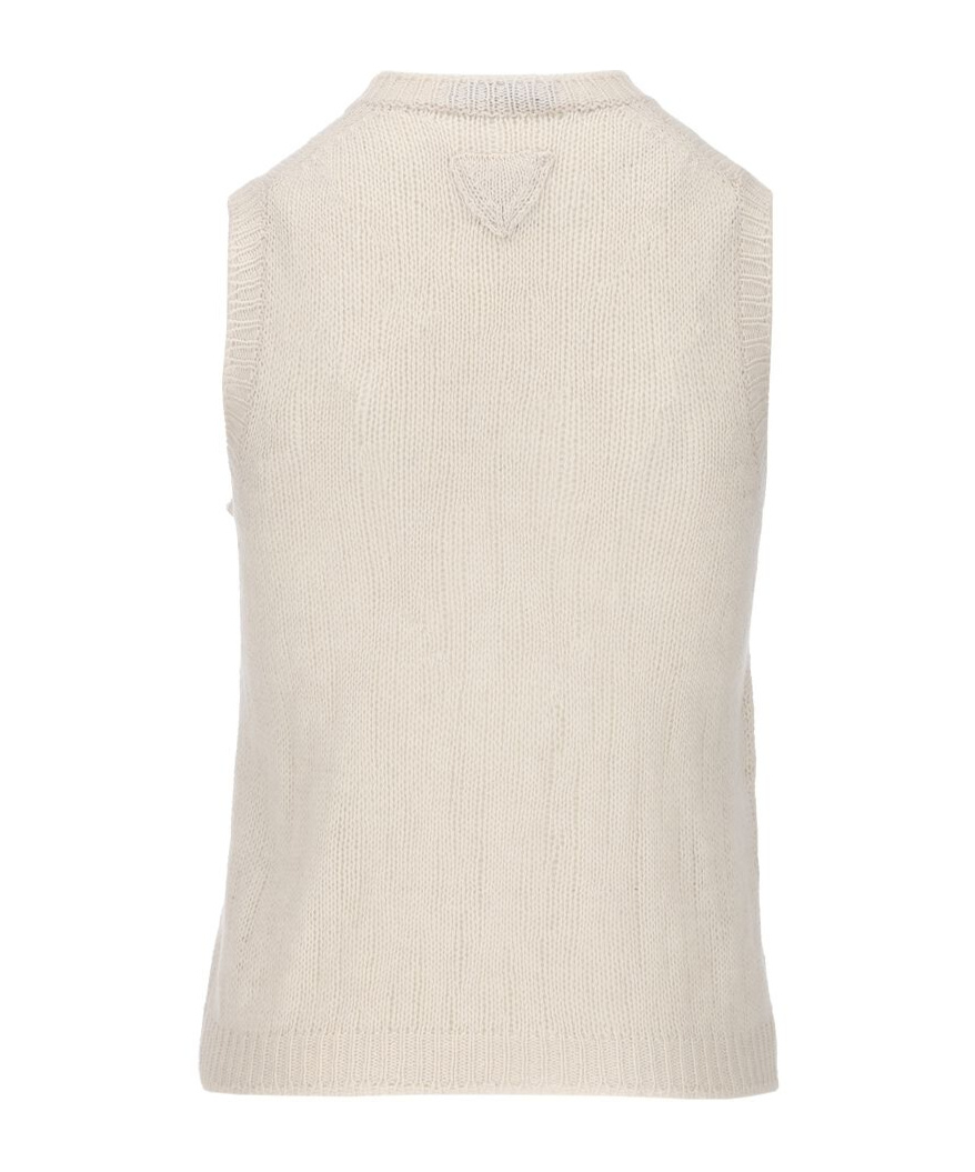 Prada V-neck Knitted Vest In White