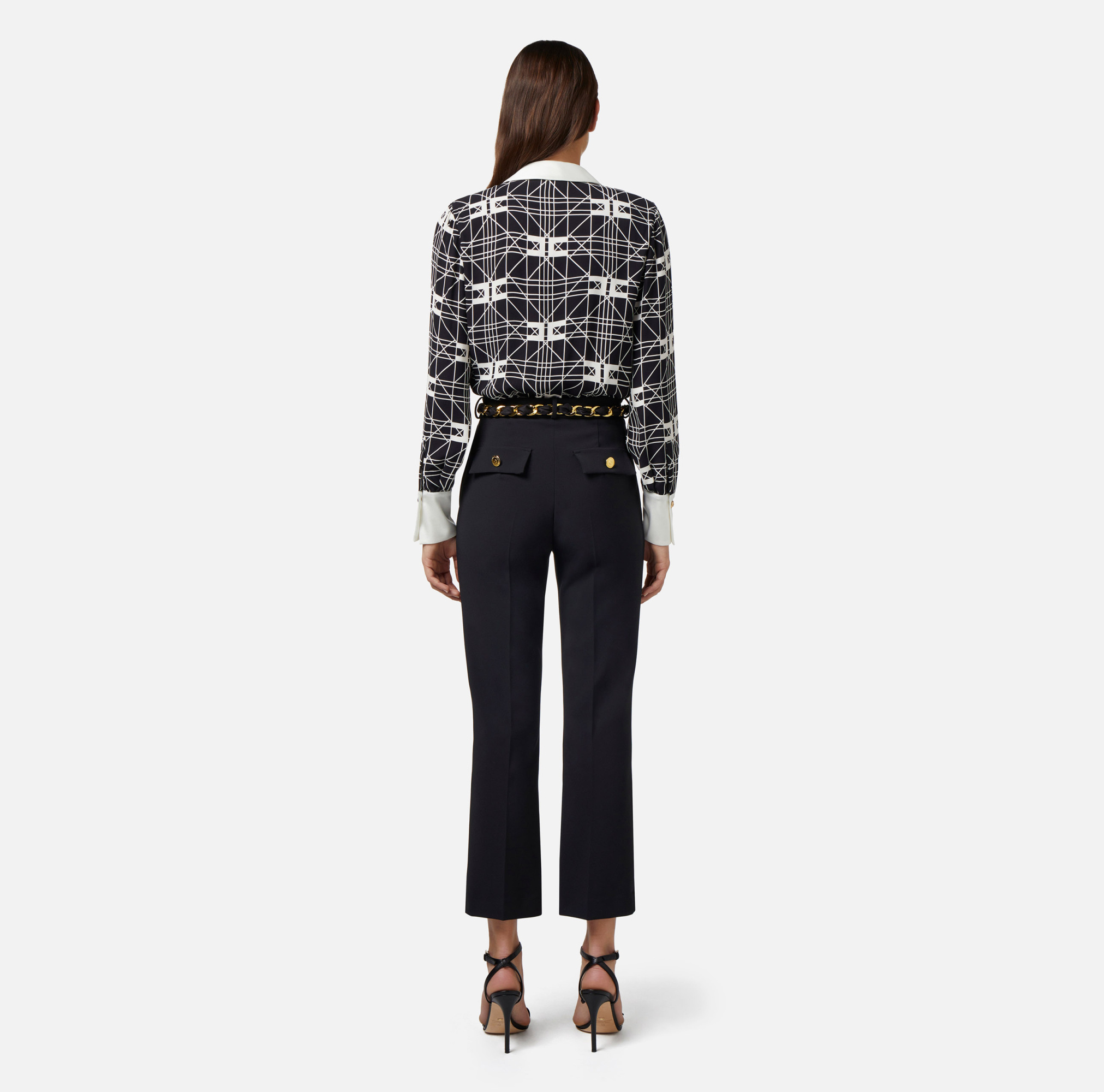Elisabetta Franchi Wrap V-neck Geometric Long Sleeve Shirt In Black
