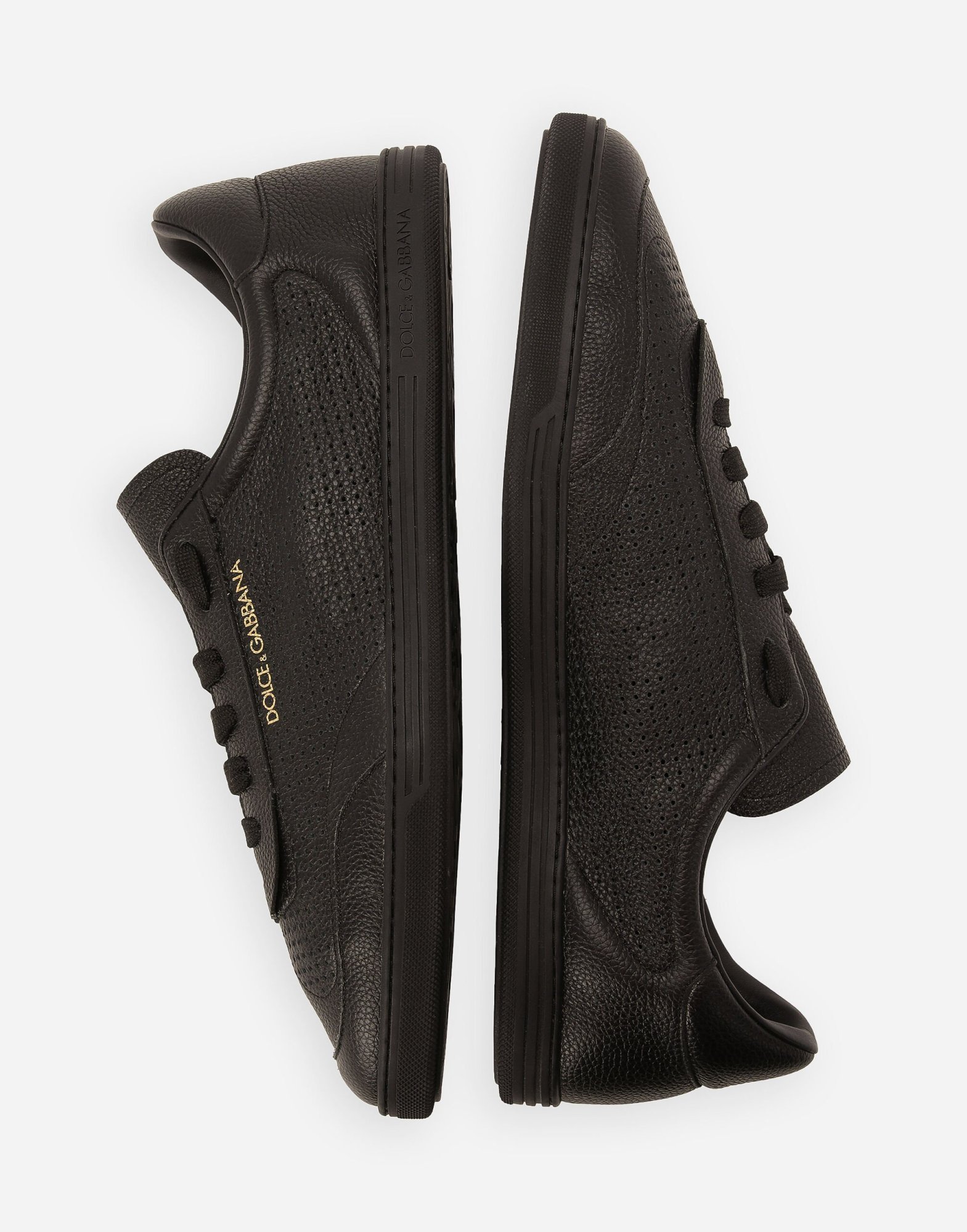 Dolce & Gabbana Black Low Top Perforated Sneakers With Logo Detail In Leather Man In Black