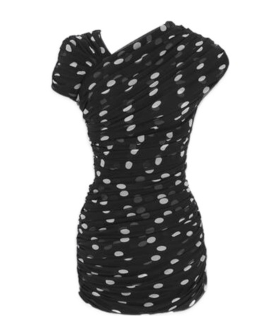 Saint Laurent Draped Polka-dot Mini Dress In Black