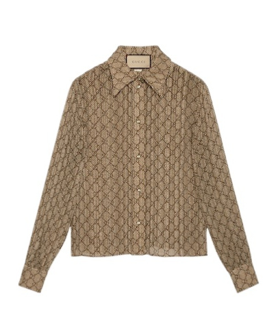 Gucci Gg Damier Printed Shirt In Brown