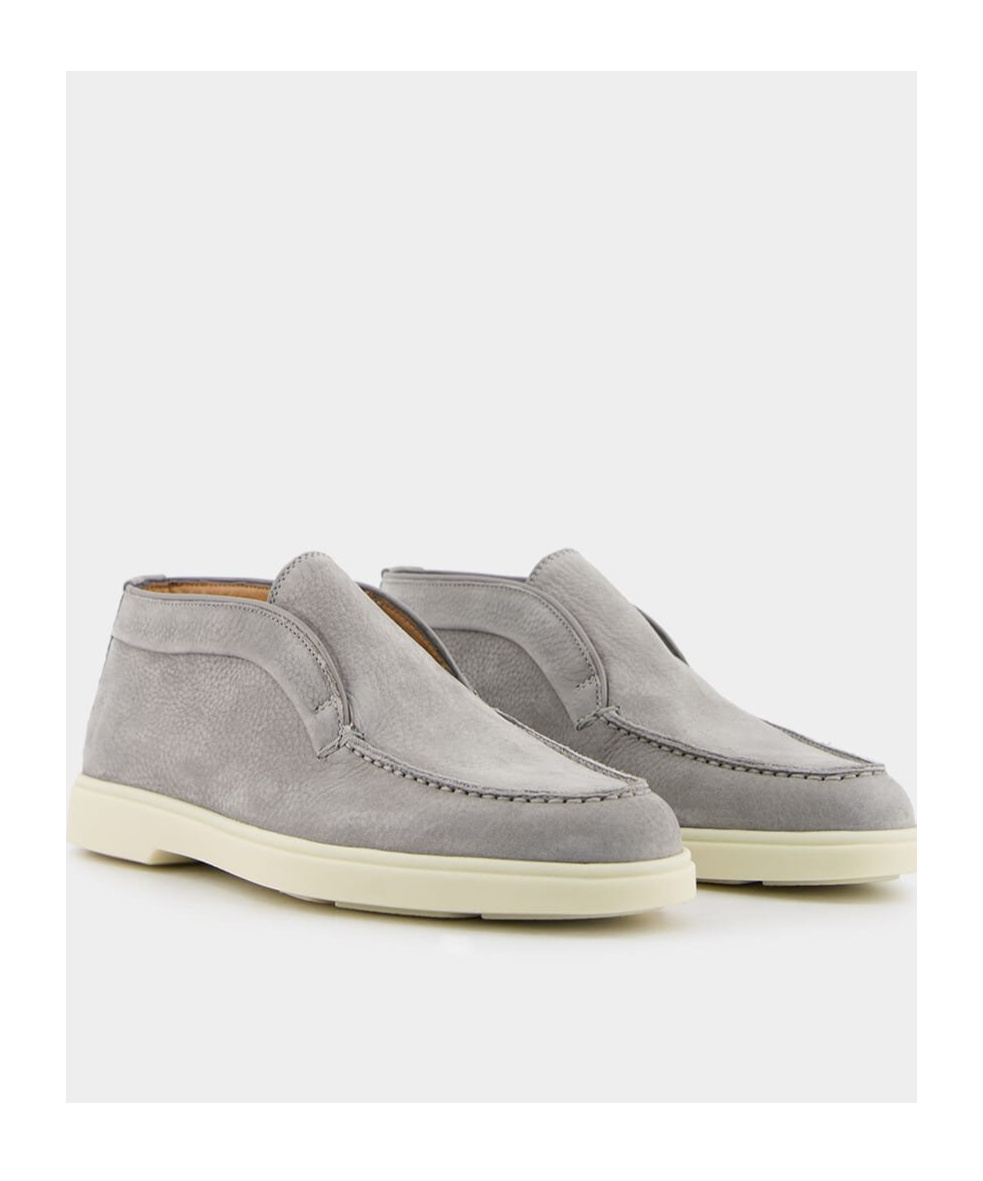Santoni Tonal-stitching Leather Loafers In Gray