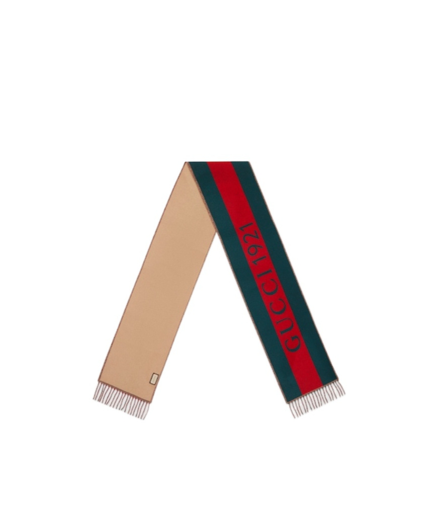 Gucci Logo-jacquard Web-stripe Scarf In Green