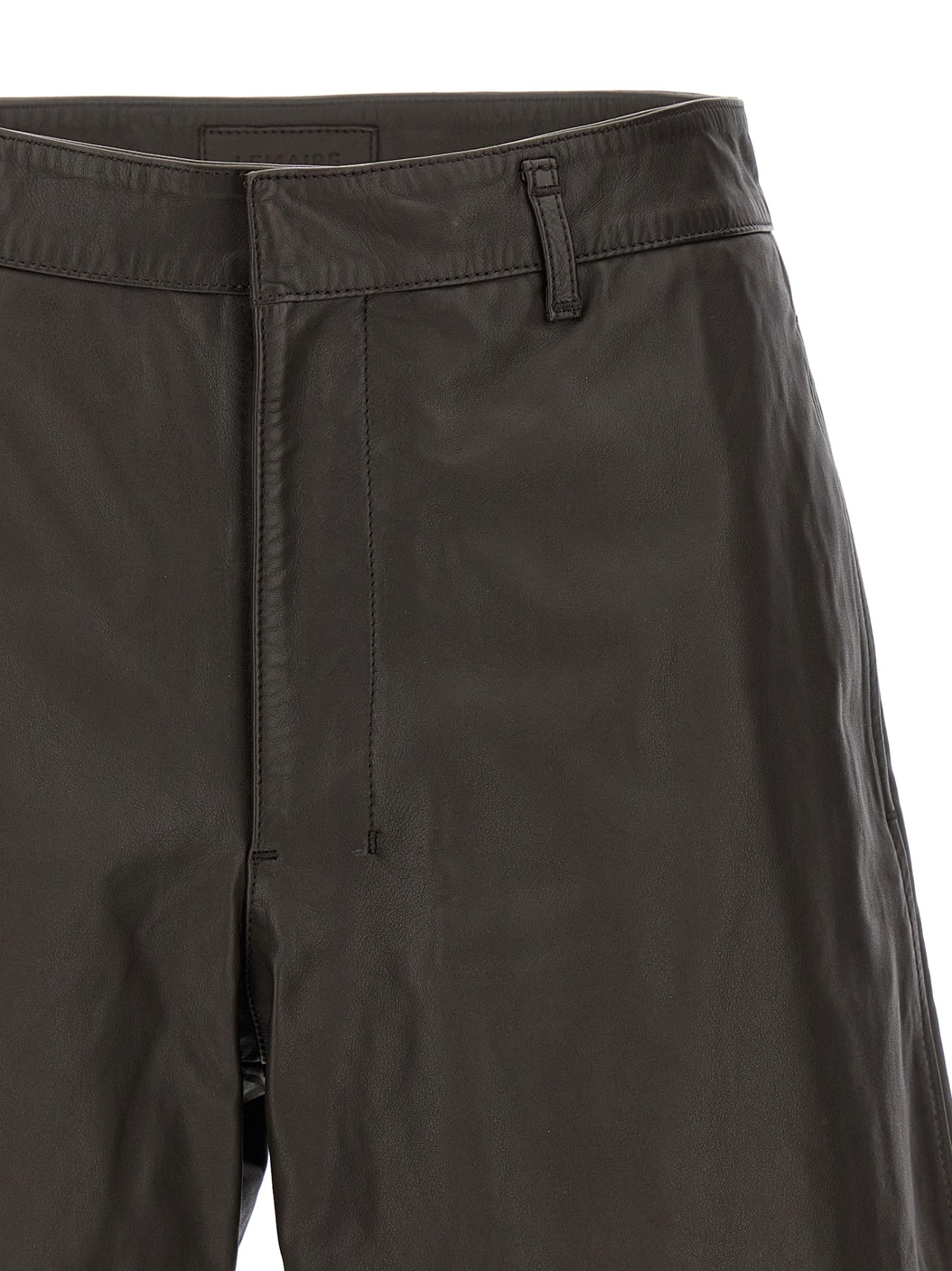 Lemaire Brown Leather Bermuda Shorts In Green