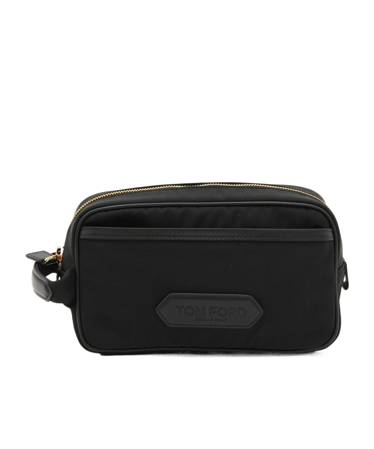 Tom Ford Logo Stapm Zip-up Clutch Bag In Black