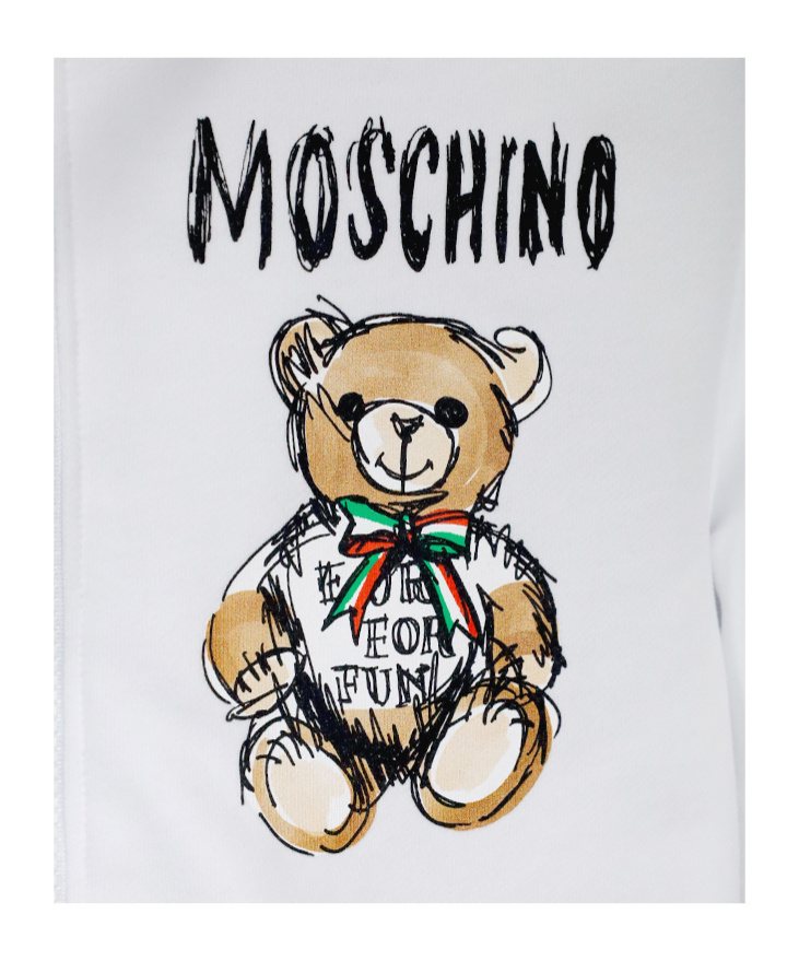 Moschino Teddy Bear Zipper Hooded Long-sleeved Zipper Sweater In White