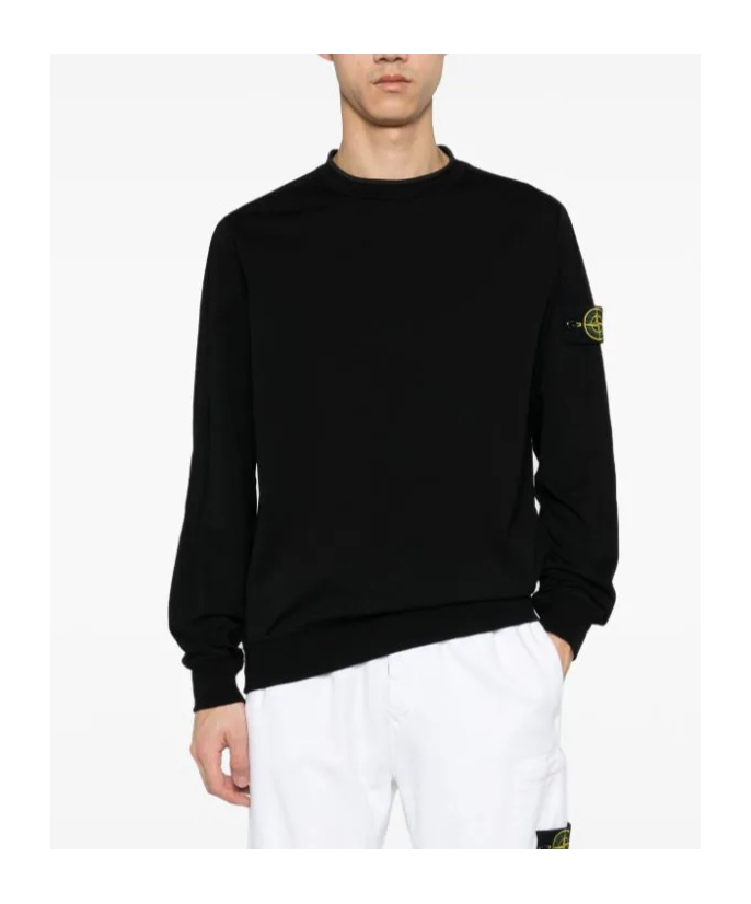 Shop Stone Island Compass-badge Cotton Sweatshirt In Black