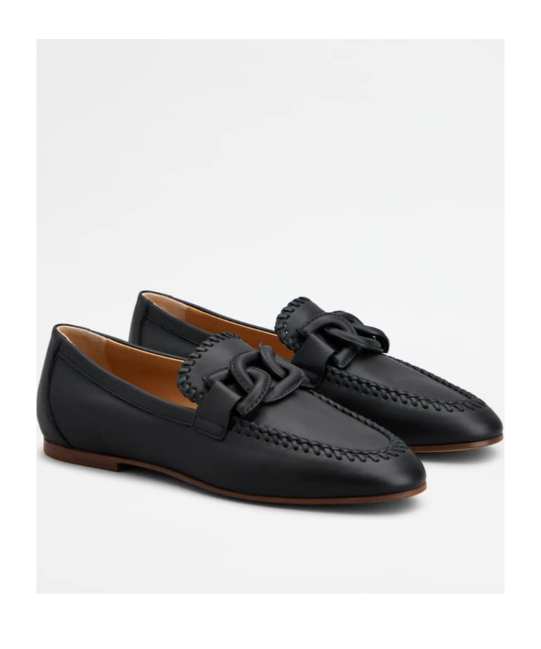Tod's Chain-link Leather Loafers In Black