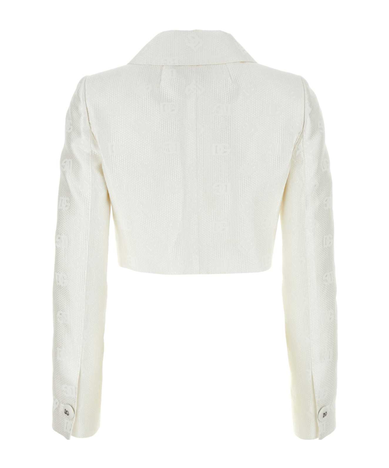Dolce & Gabbana Monogram-jacquard Button-down Cropped Jacket In White