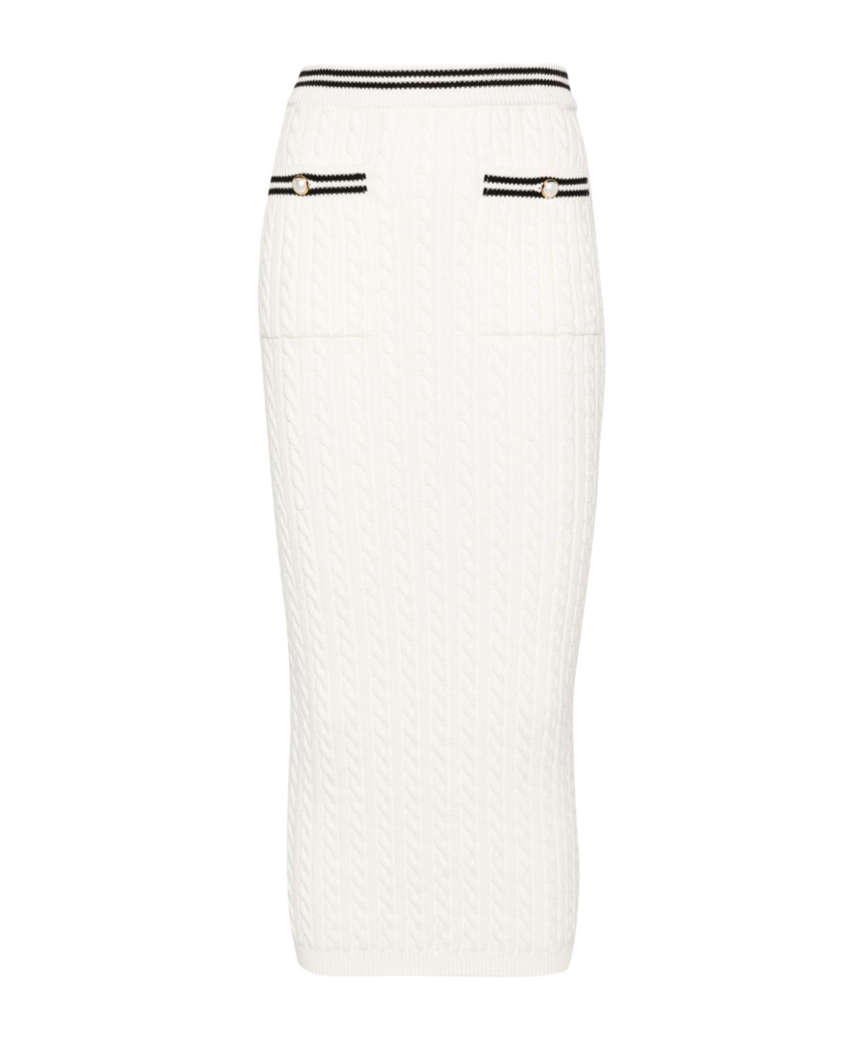 Shop Alessandra Rich Cable-knit Stripe-trim Midi Skirt In White