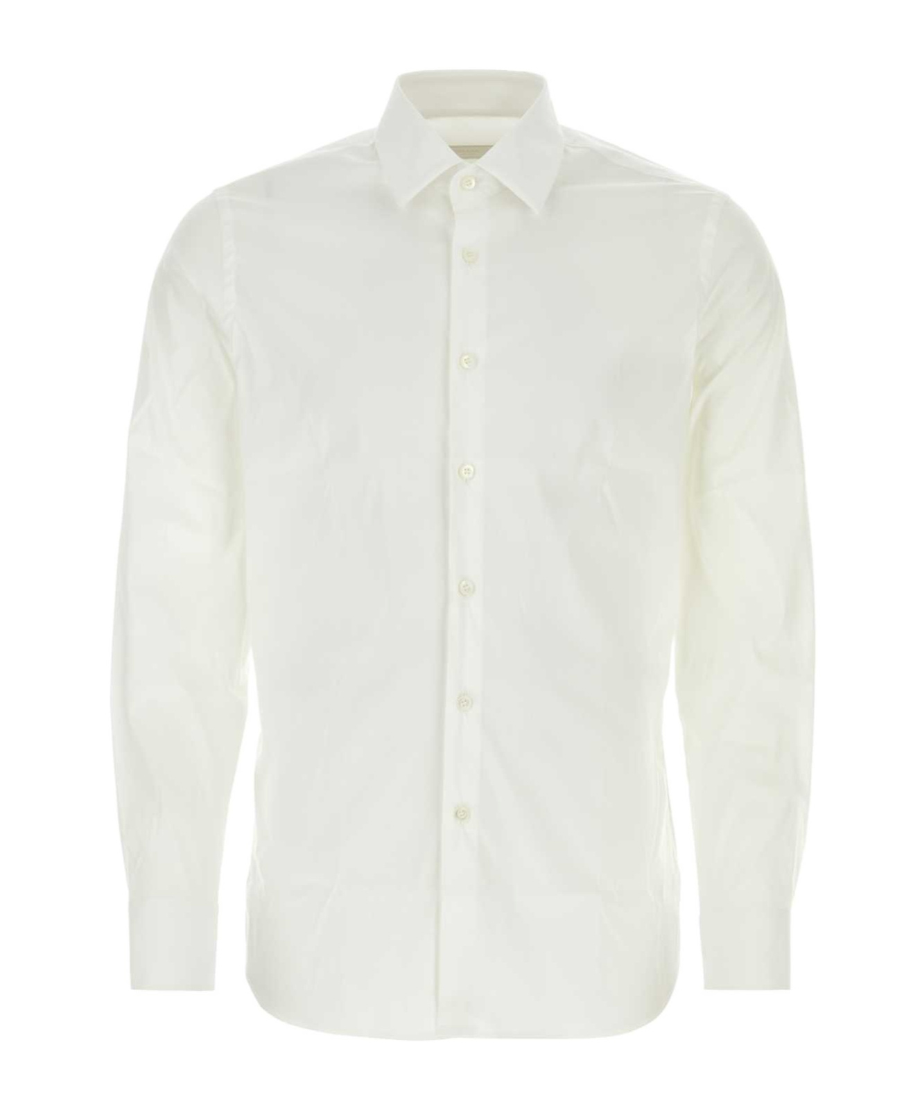 Prada Mens White 100% Cotton Poplin Shirt With Nacre Buttons And Side Slits In White