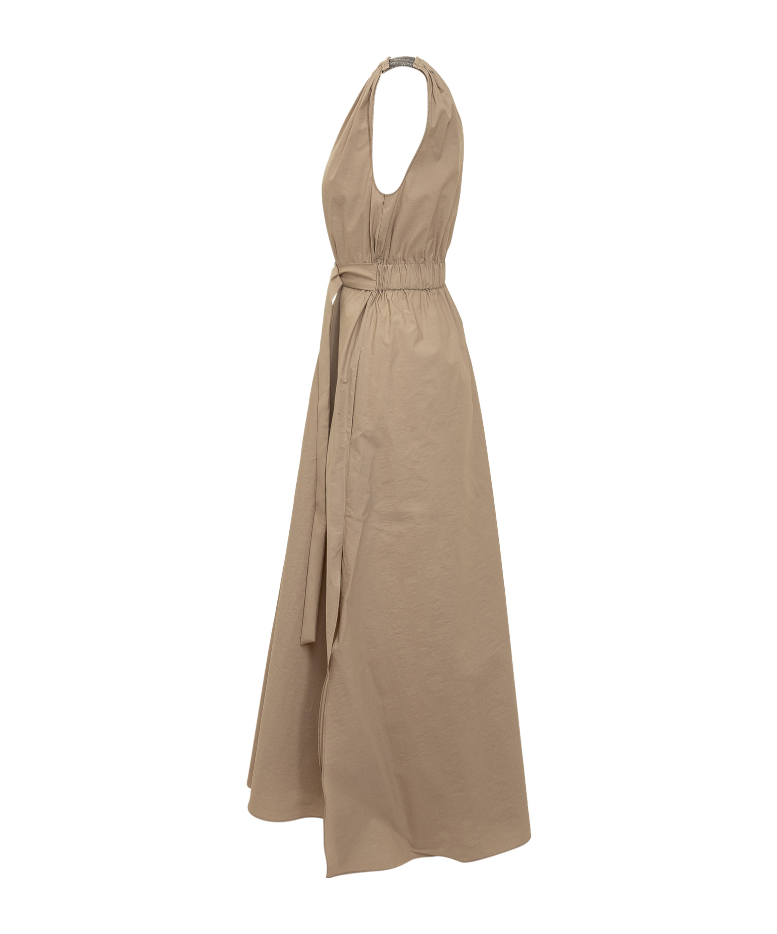 Brunello Cucinelli Techno Cotton Poplin Dress With Precious Shoulder Detail In Nude