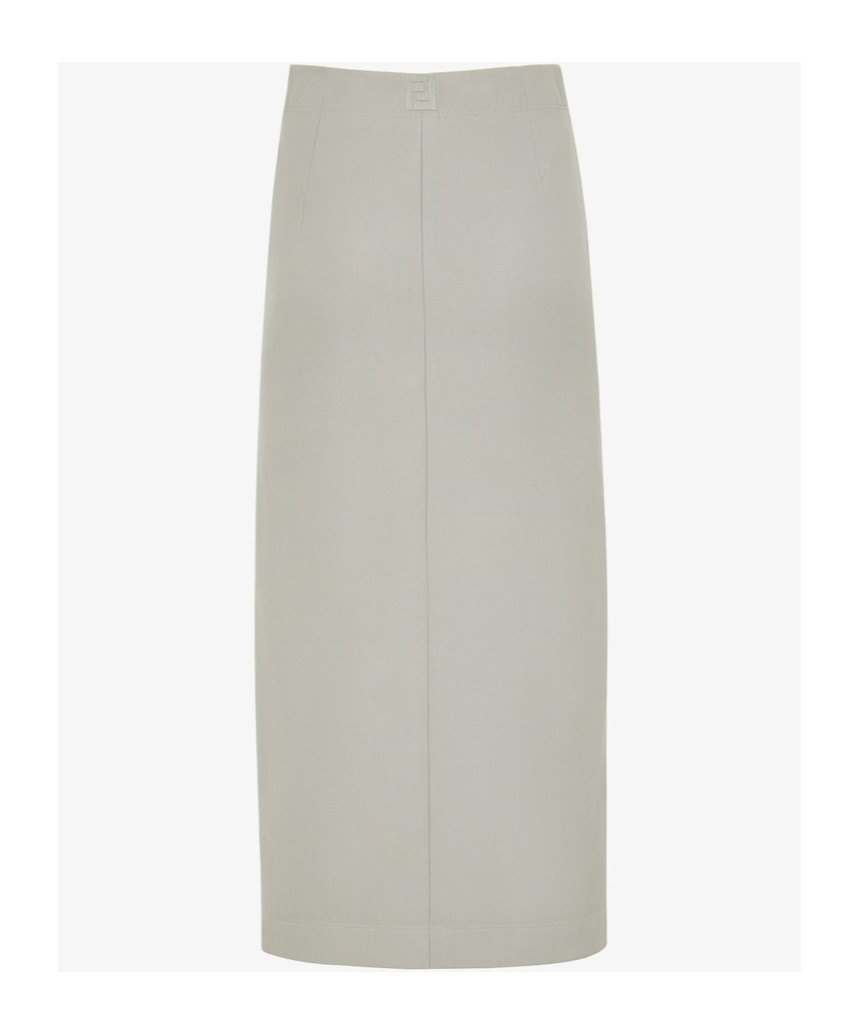 Fendi Embroidered-logo Midi Skirt In Gray