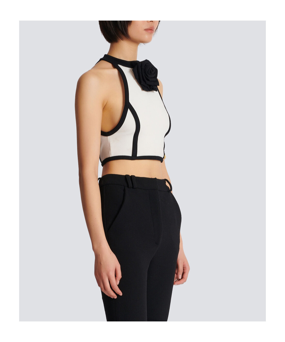 Balmain Rose-appliqué Halterneck Top In Black