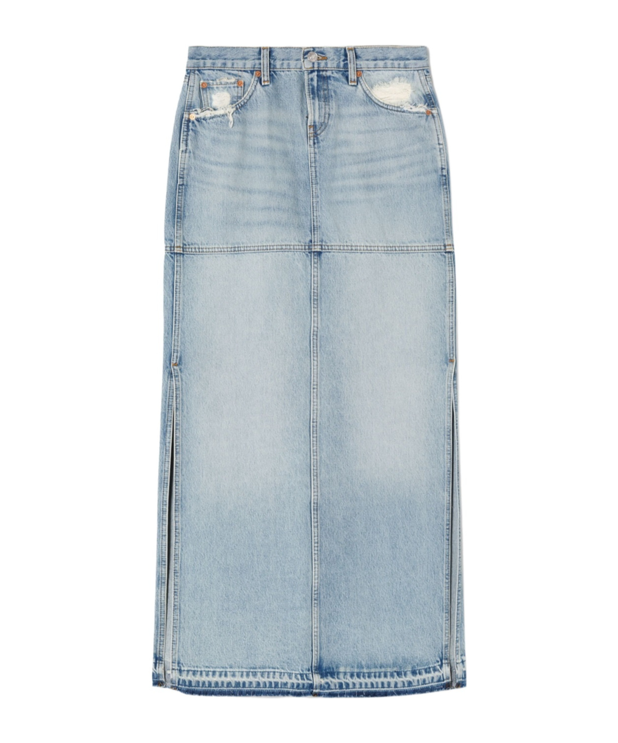 Re/done Side-slit Denim Maxi Skirt In Blue
