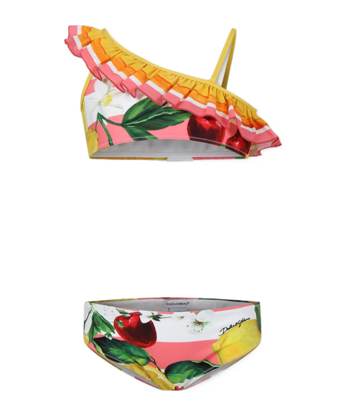 Dolce & Gabbana Floral-print One-shoulder Bikini Set In Multicolor