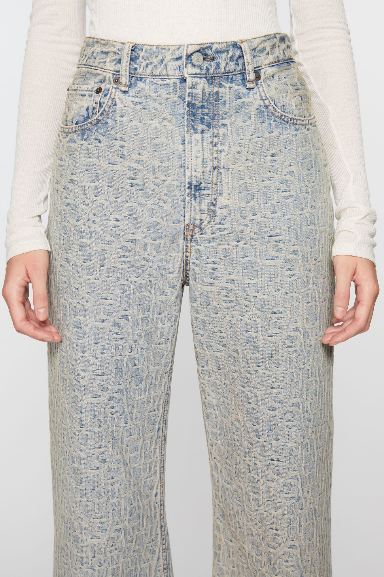 Acne Studios Monogram Jacquard High-rise Wide-leg Jeans In Gray