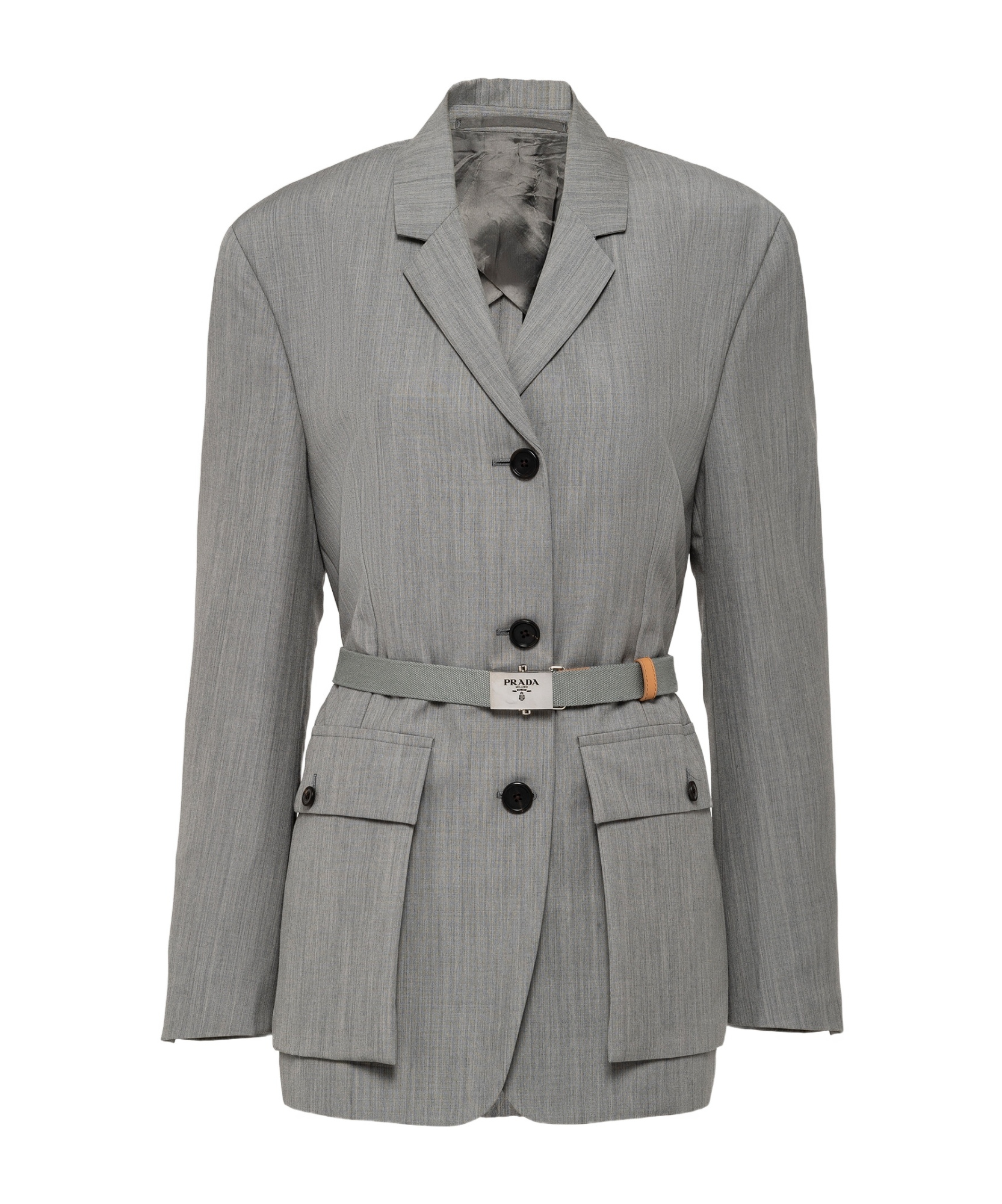 Prada Single-breasted Belted Blazer In Gray