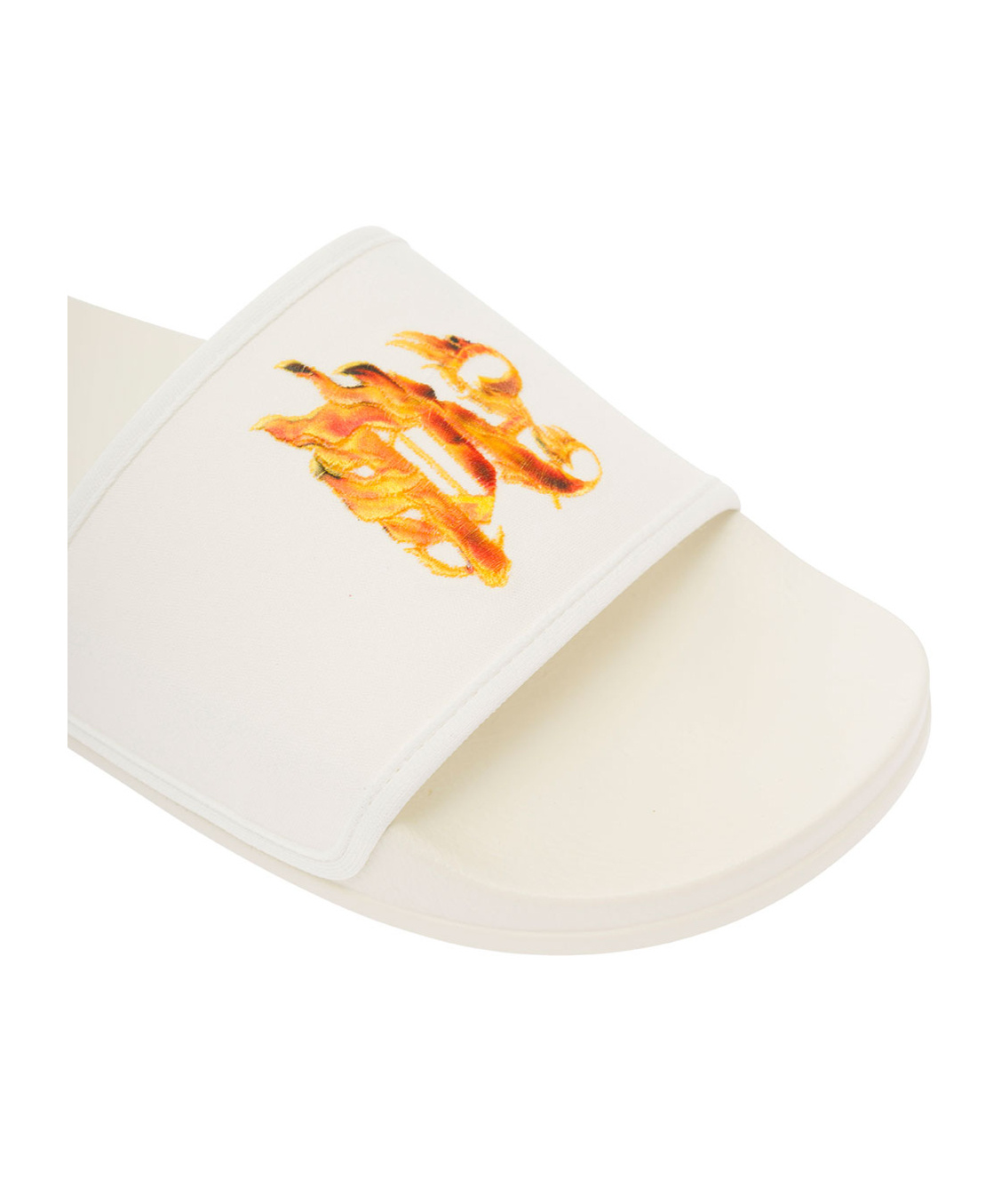 Palm Angels White Pool Slider With Flame Logo Detail In Rubber Man In White
