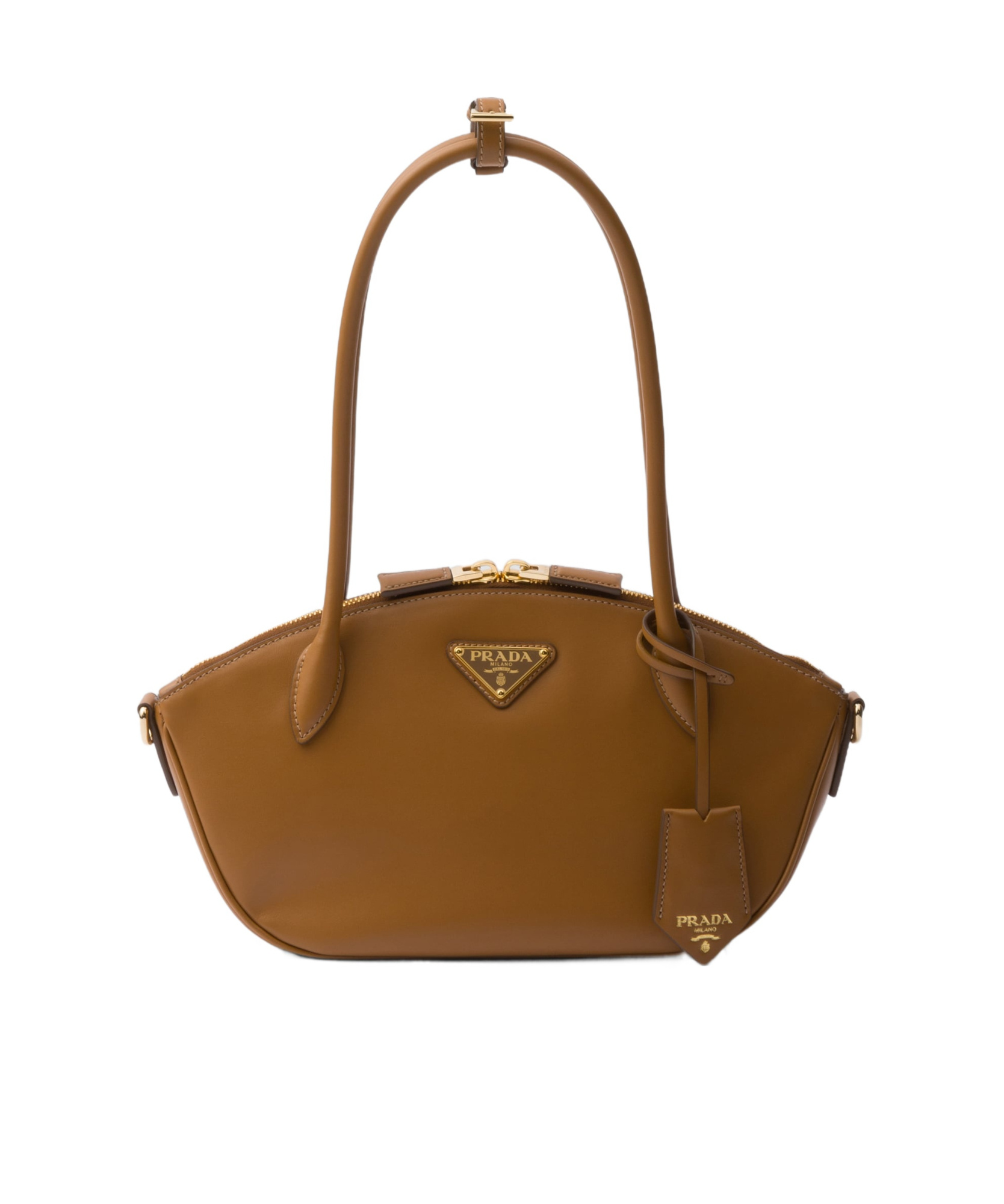 Prada Re-nylon And Leather Medium Top-handle Bag With Padlock In Brown