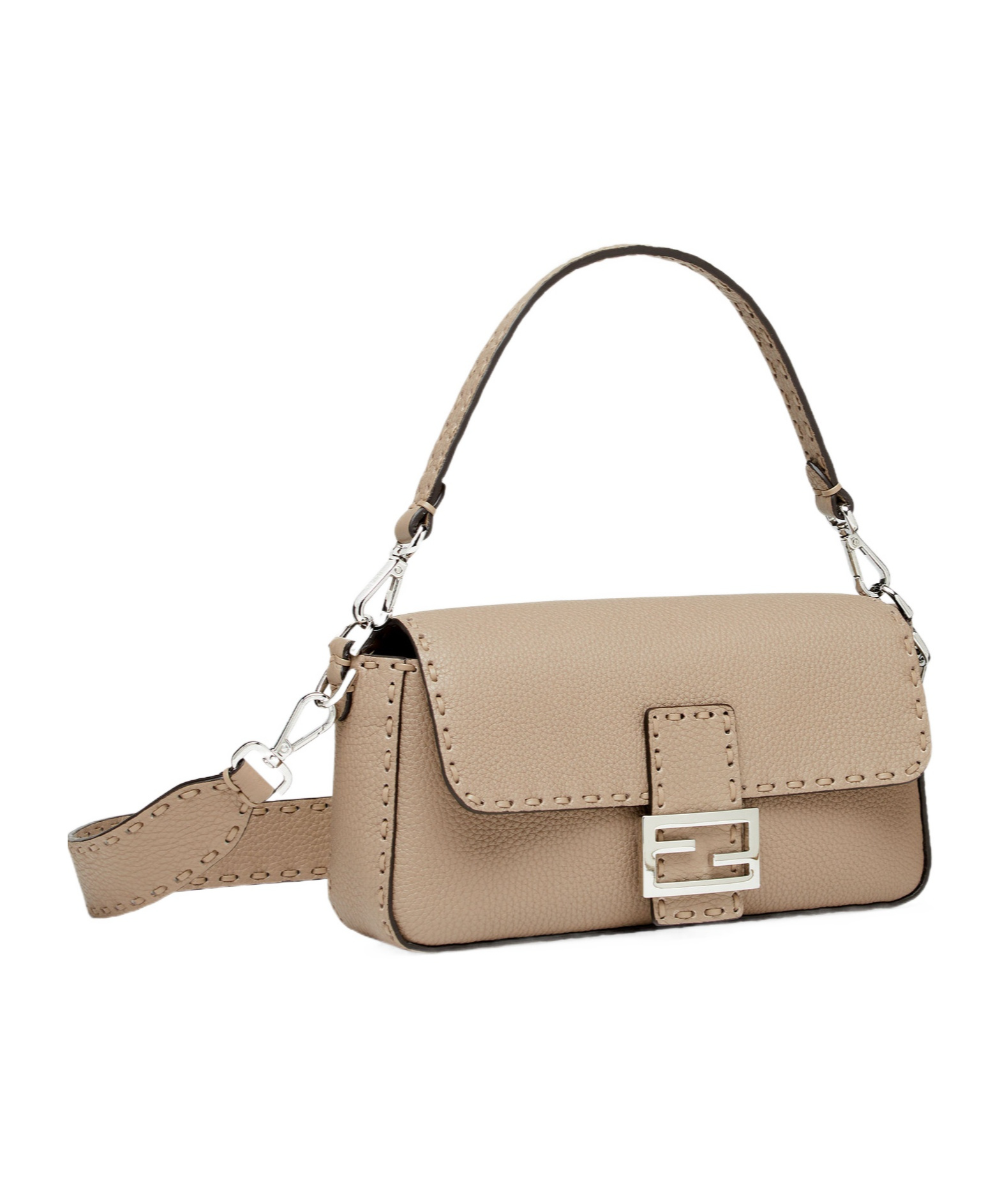 Fendi Dove Grey Selleria Bag With 612 Hand-sewn Topstitches In Nude