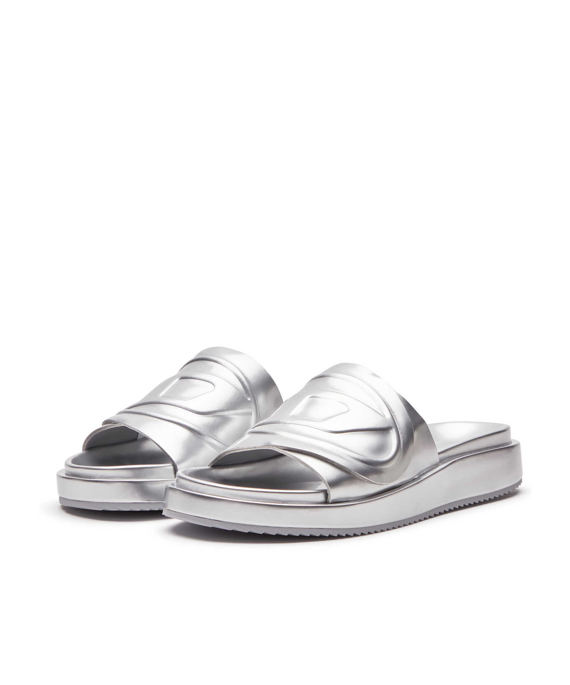 Diesel Oval D Slide Sandal In Gray