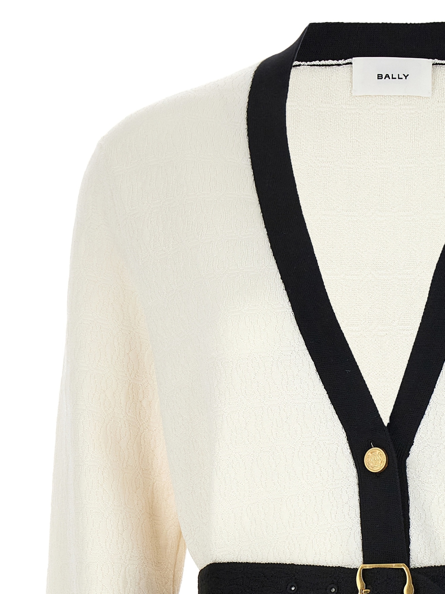 Bally Logo Jacquard Belted Cardigan In White