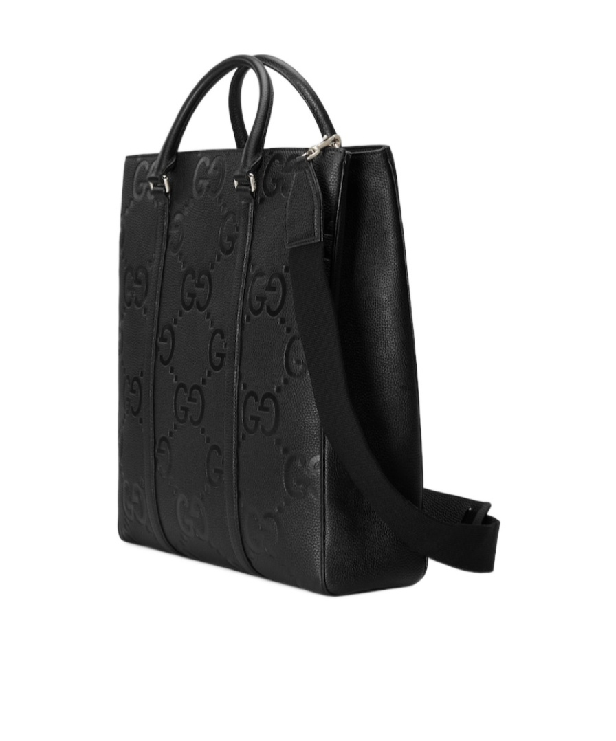 Gucci Medium Jumbo Gg Leather Tote Bag In Black
