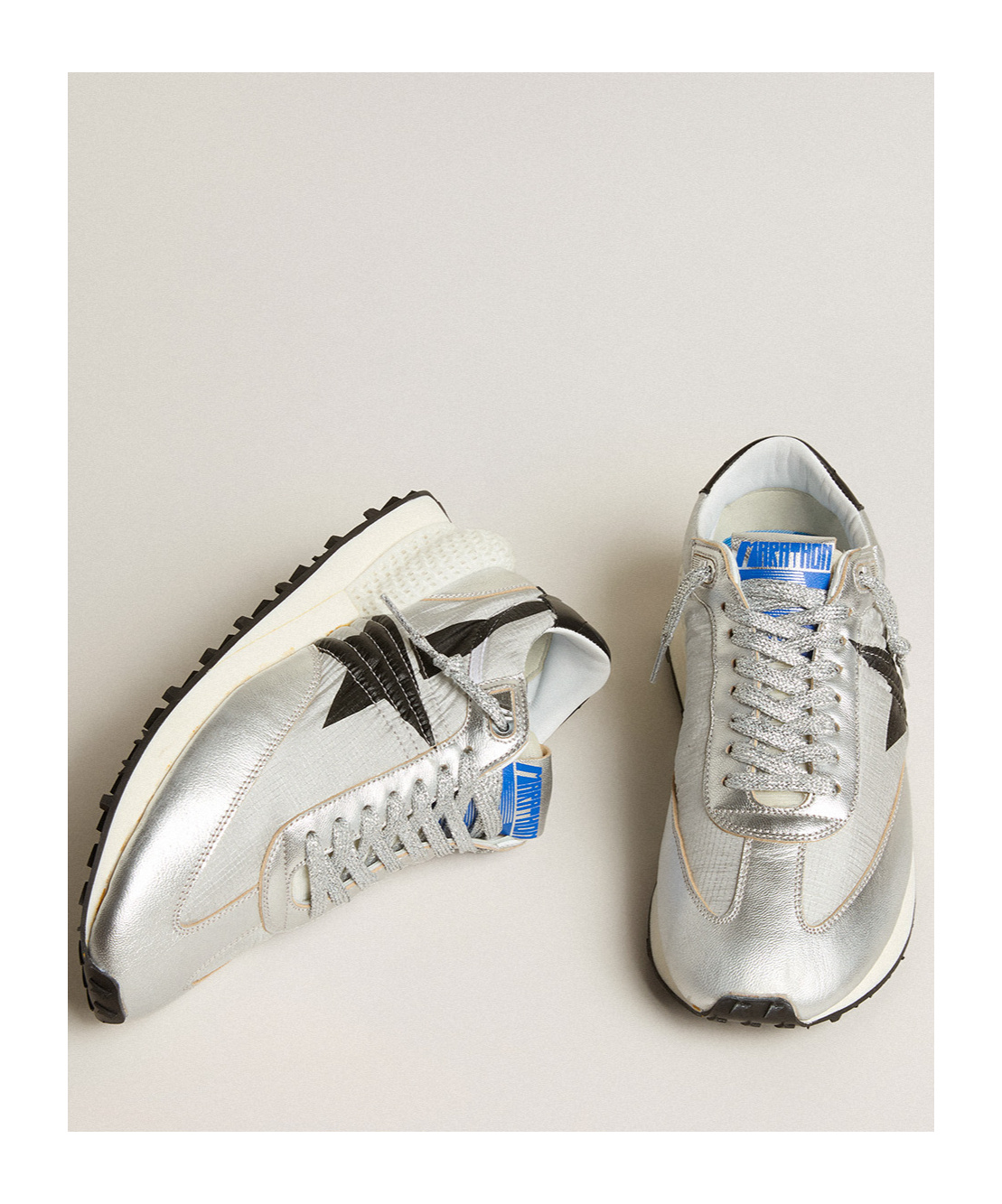 Golden Goose Marathon Nylon Sneakers With Silver Ripstop And Black Star Shoes In White