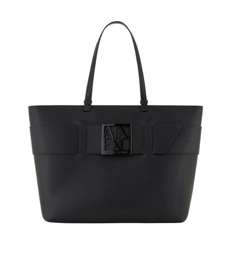 Armani Exchange Logo-plaque Tote Bag In Black