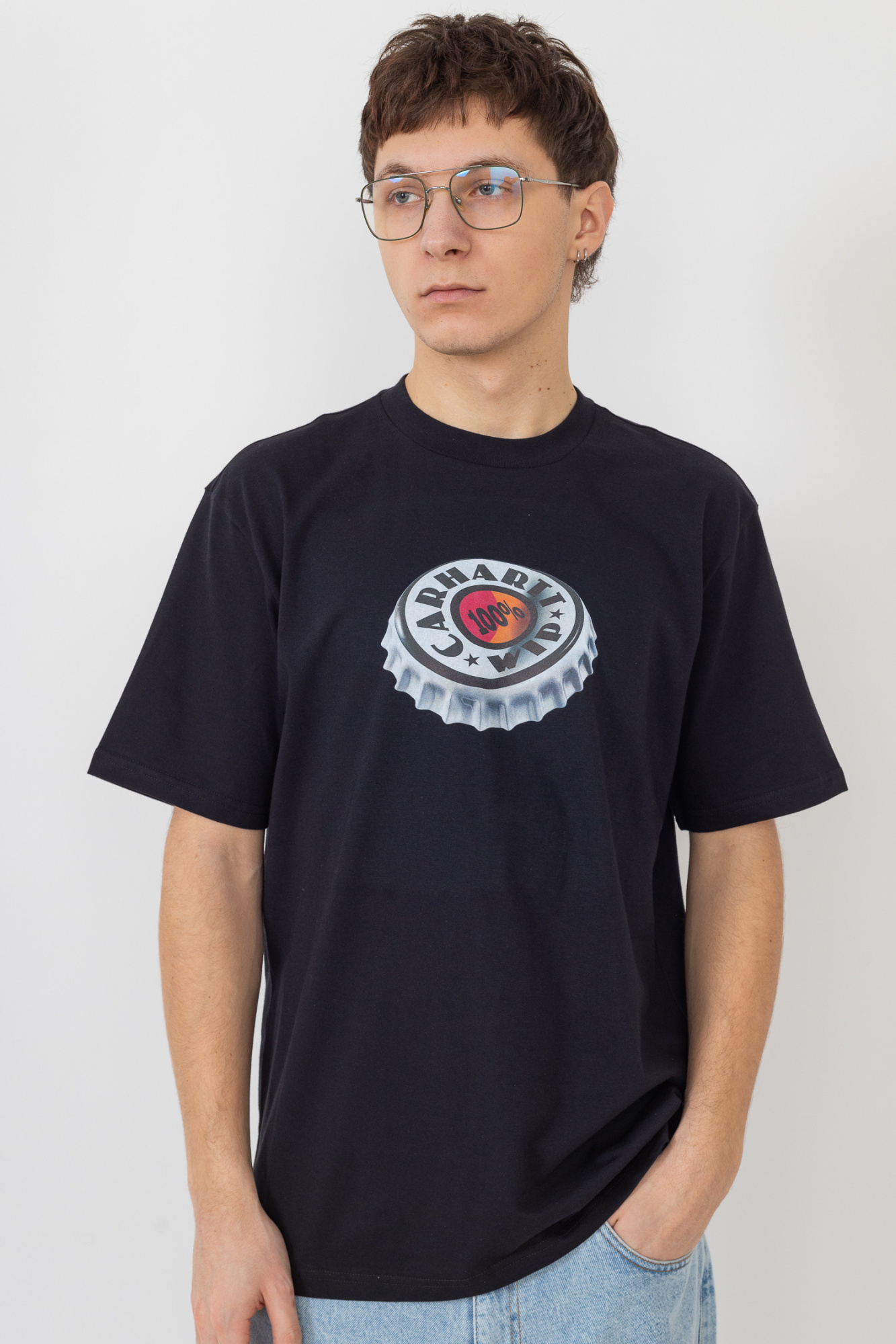 Carhartt Bottle Cap Organic Cotton T-shirt In Black