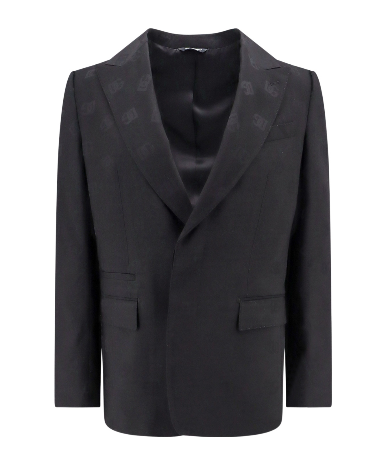 Dolce & Gabbana Wool Blazer With All-over Monogram In Black
