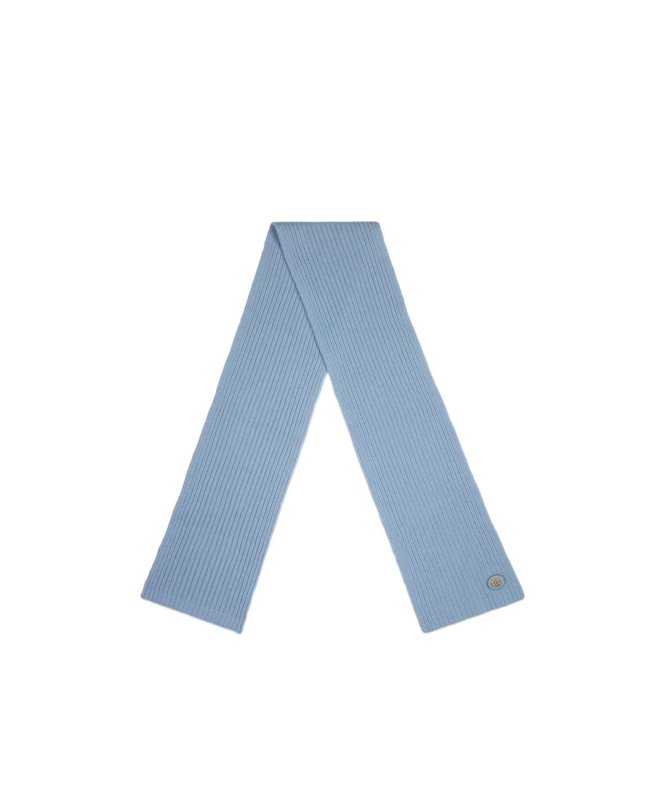 Gucci Gg-patch Ribbed-knit Scarf In Blue